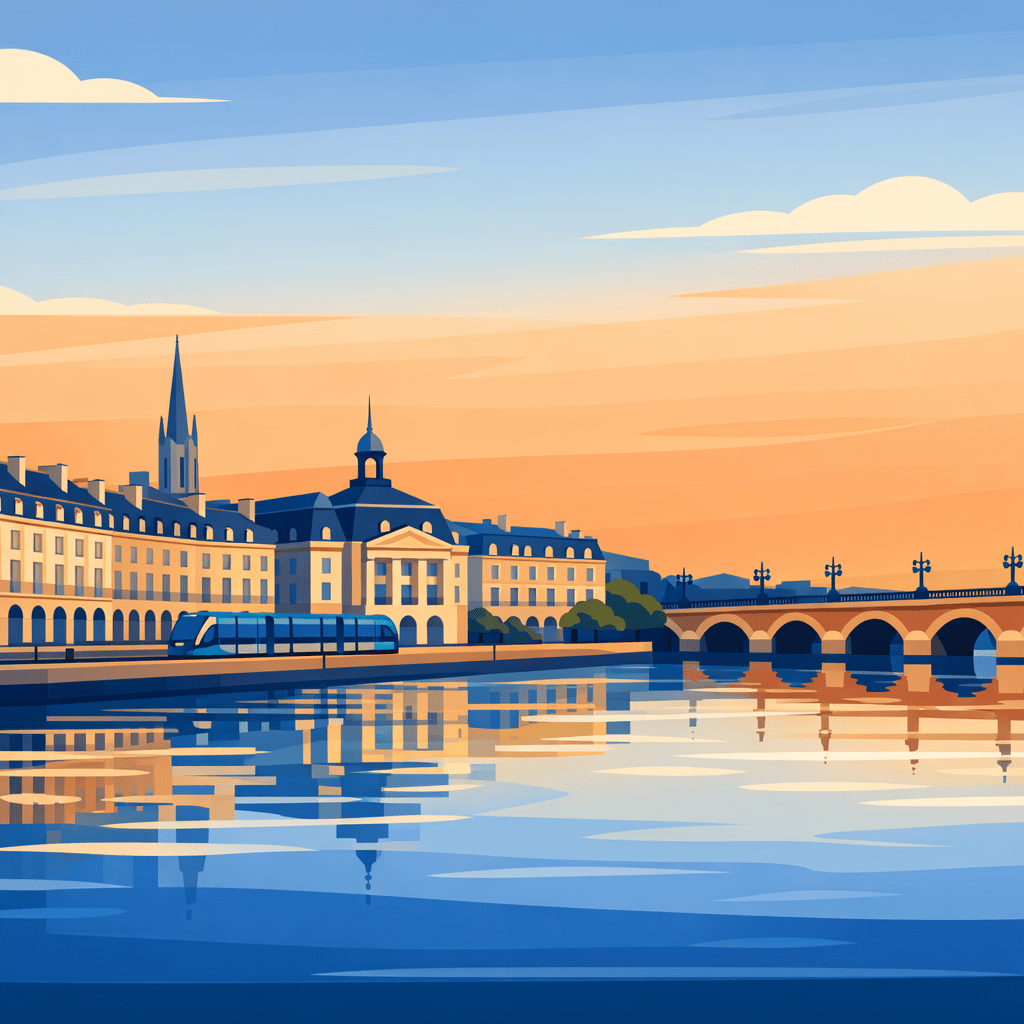Illustration de Bordeaux : quais de la Garonne, place de la Bourse et pont de Pierre