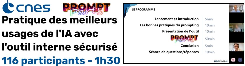 Prompt Party CNES, September 2026: Practical application of best practices in AI using the secure internal tool, 116 participants