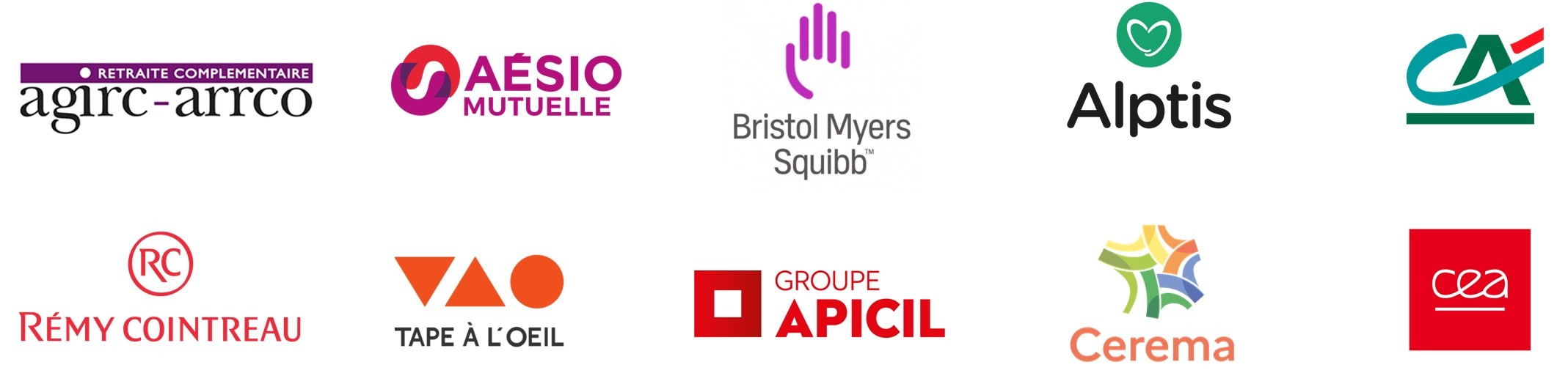 Clients IA NextStart.AI : Agirc-Arrco, Aésio Mutuelle, Bristol Myers Squibb, Alptis, Crédit Agricole, Rémy Cointreau, Tape à l'Œil, Groupe Apicil, Cerema, CEA