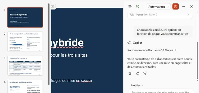 Présentation générée par Copilot dans PowerPoint à partir d'une note Word
